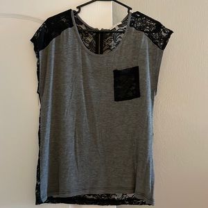 Grey black Lace Blouse